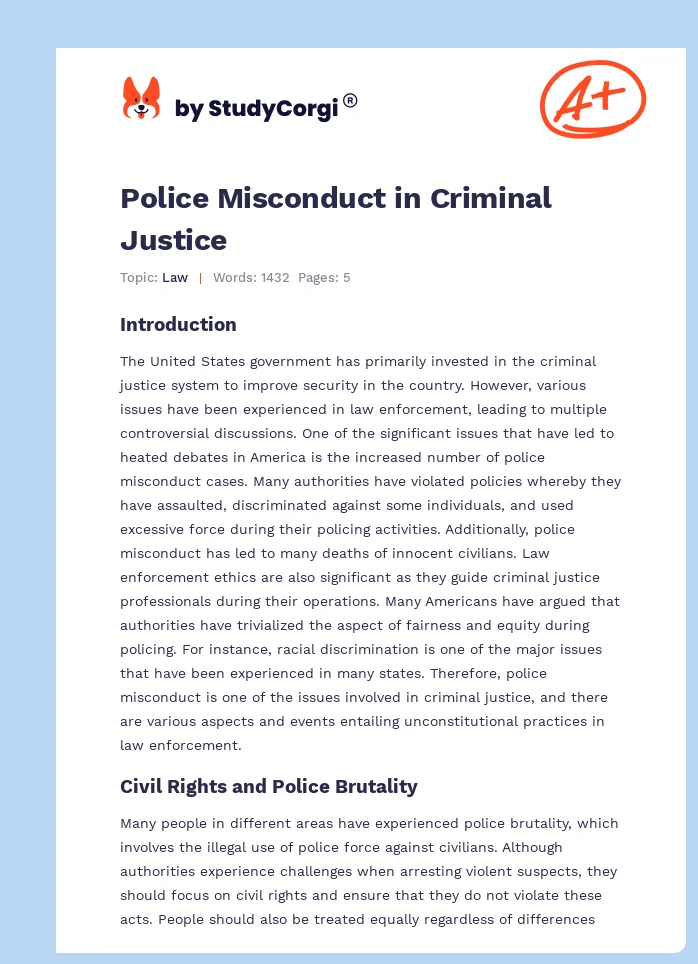 Police Misconduct in Criminal Justice. Page 1