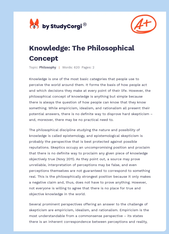 Knowledge: The Philosophical Concept. Page 1