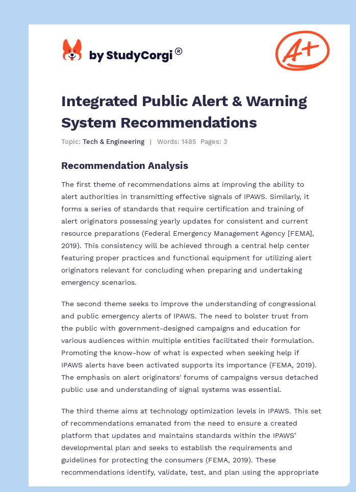 Integrated Public Alert & Warning System Recommendations. Page 1