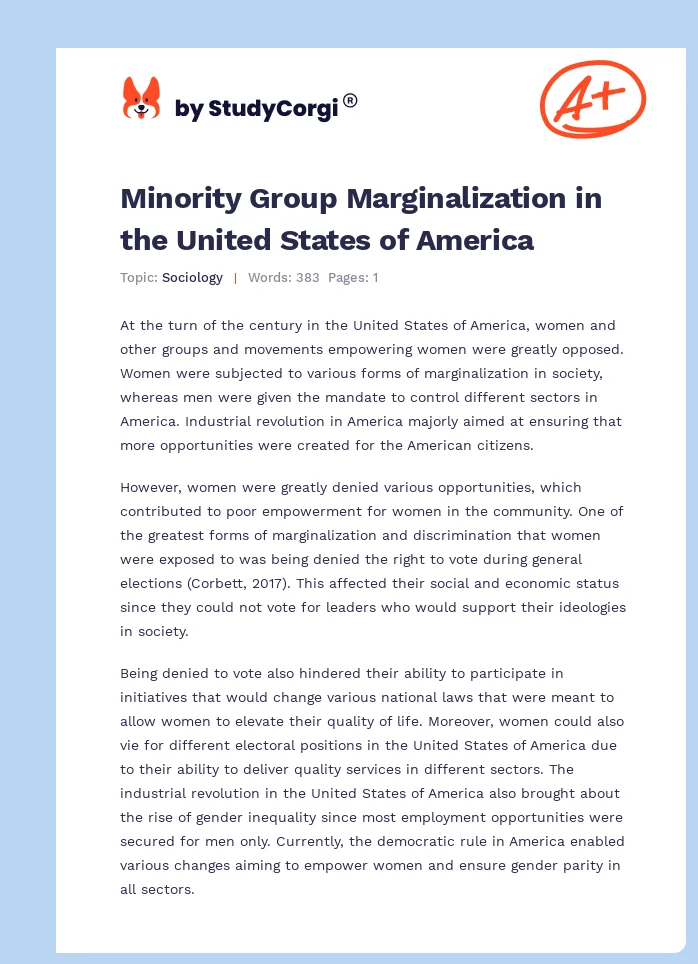 Minority Group Marginalization in the United States of America. Page 1