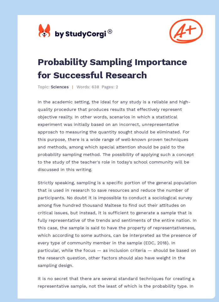 Probability Sampling Importance for Successful Research. Page 1