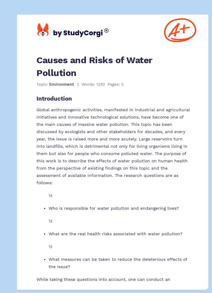 Water Pollution Effects on Human Health. Page 1