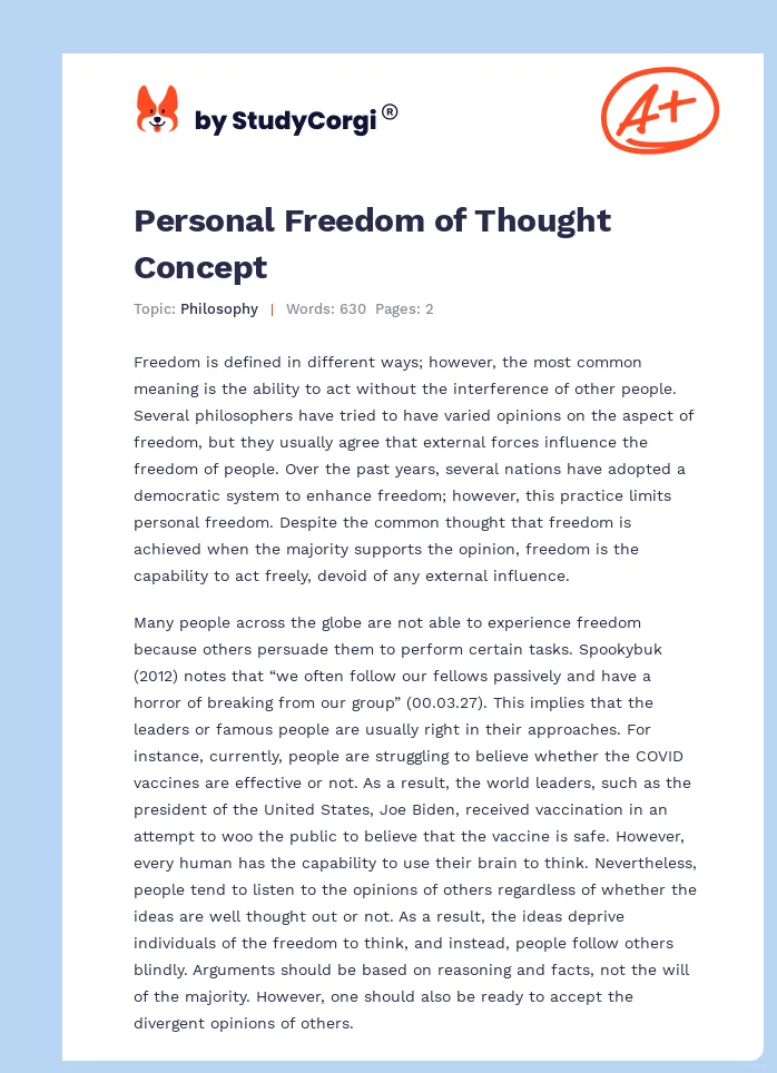 Personal Freedom of Thought Concept. Page 1