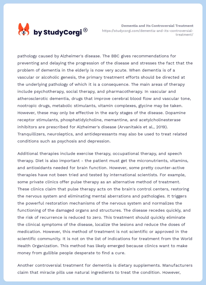 Dementia and Its Controversial Treatment. Page 2