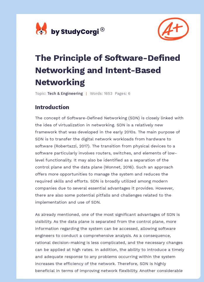 The Principle of Software-Defined Networking and Intent-Based Networking. Page 1