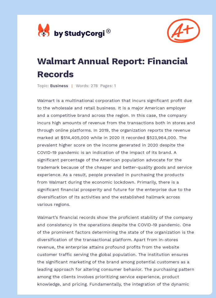 Walmart Annual Report: Financial Records. Page 1