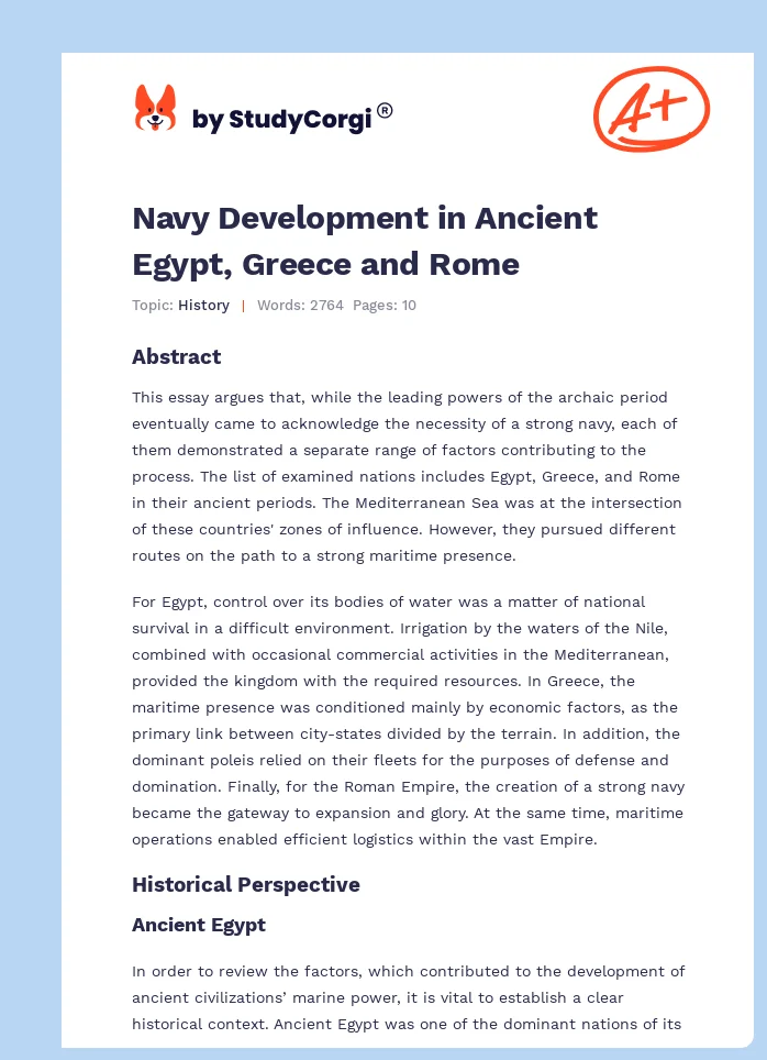 Navy Development in Ancient Egypt, Greece and Rome. Page 1