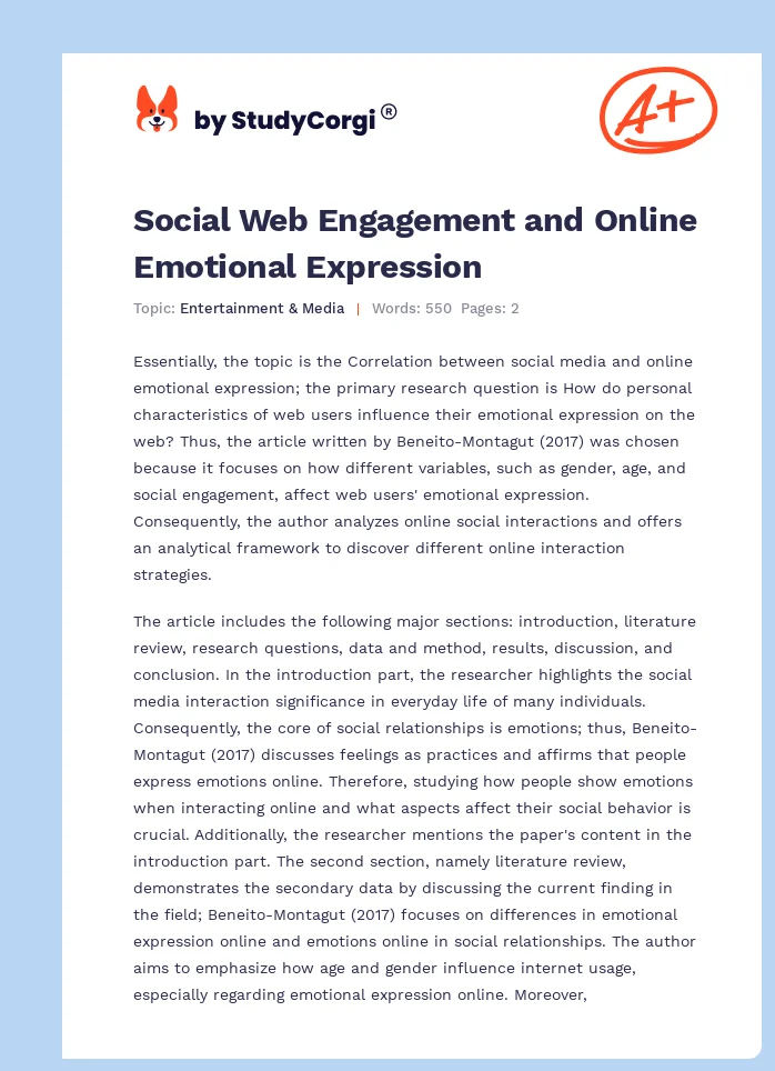 Social Web Engagement and Online Emotional Expression. Page 1