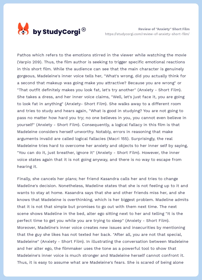 Review of "Anxiety" Short Film. Page 2