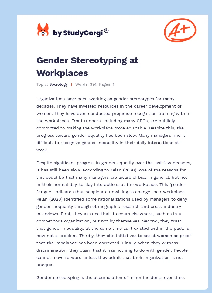 gender stereotyping in workplace essay
