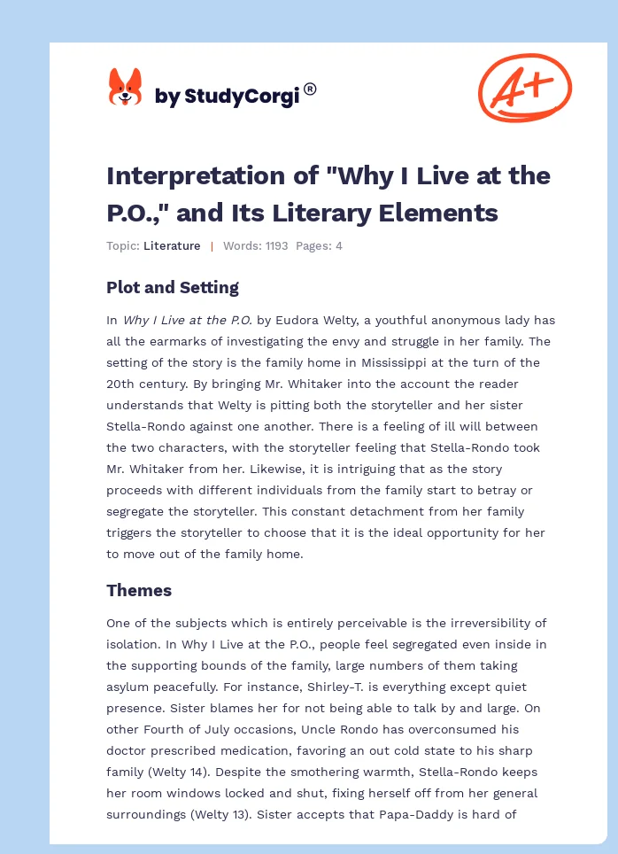 Interpretation of "Why I Live at the P.O.," and Its Literary Elements. Page 1