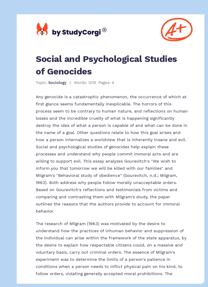 Social and Psychological Studies of Genocides. Page 1