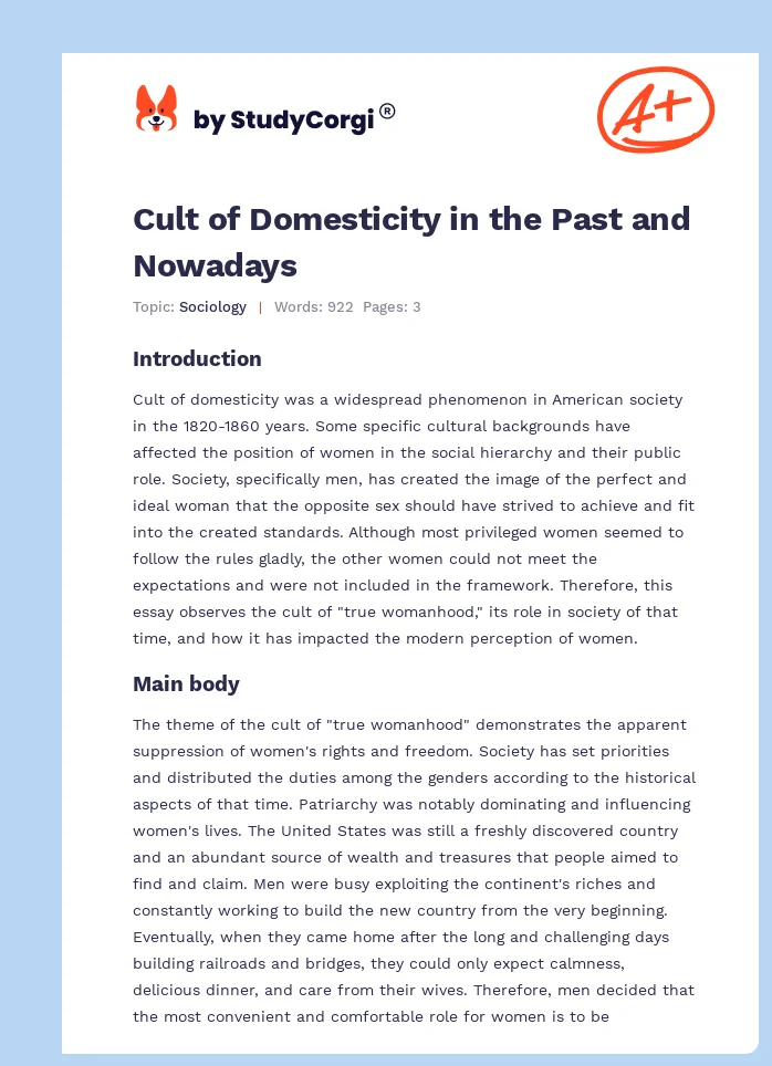 Cult of Domesticity in the Past and Nowadays. Page 1