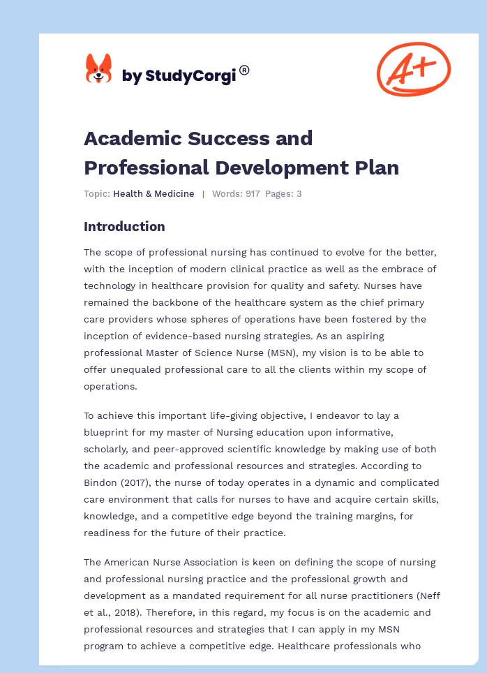 Academic Success and Professional Development Plan. Page 1