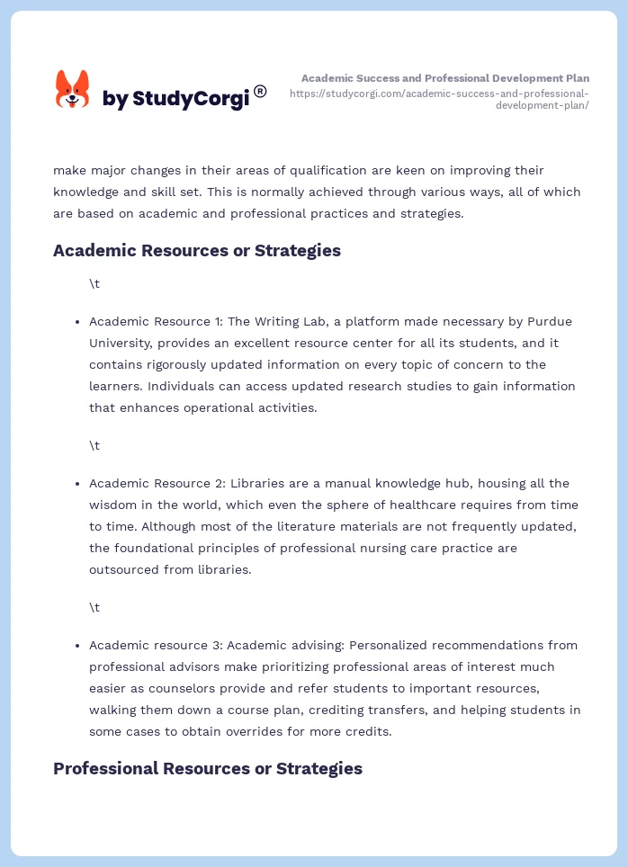 Academic Success and Professional Development Plan. Page 2