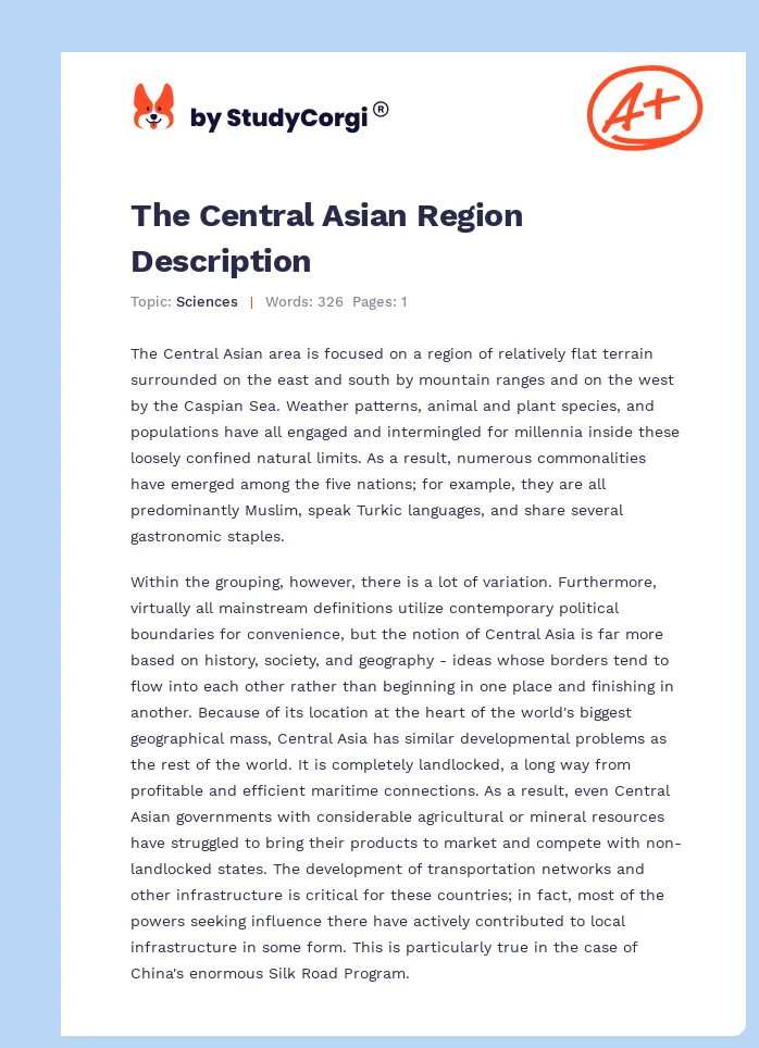 The Central Asian Region Description. Page 1