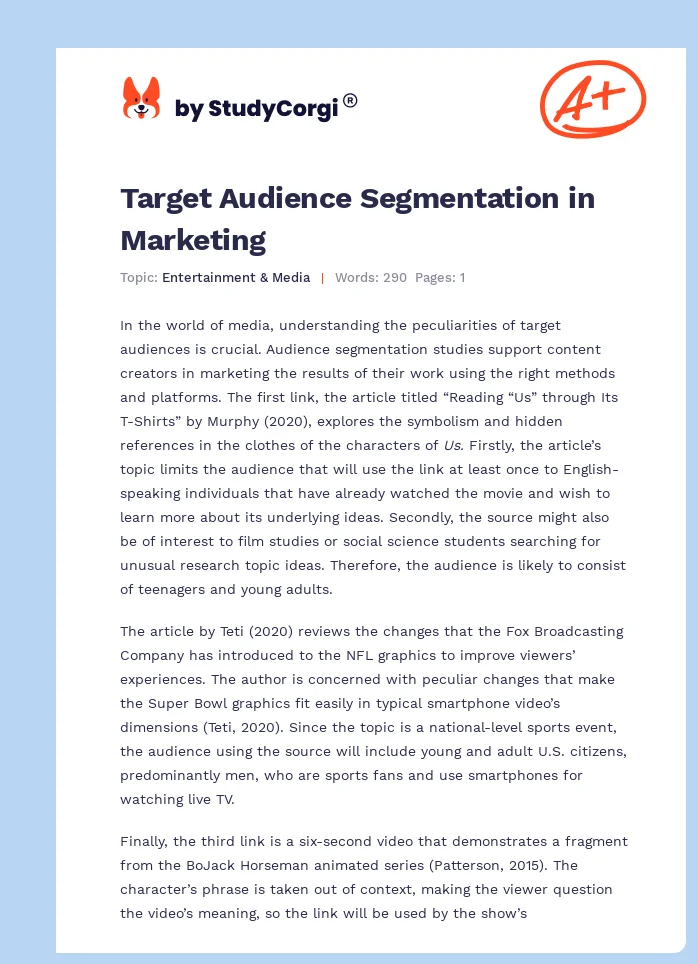 Target Audience Segmentation in Marketing. Page 1