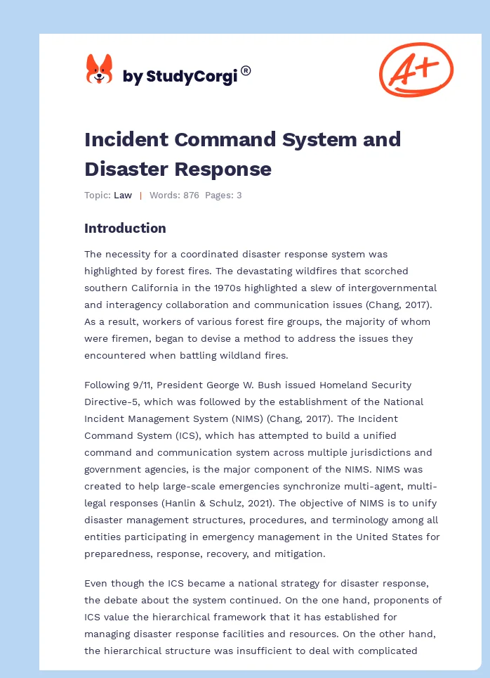 Incident Command System and Disaster Response. Page 1