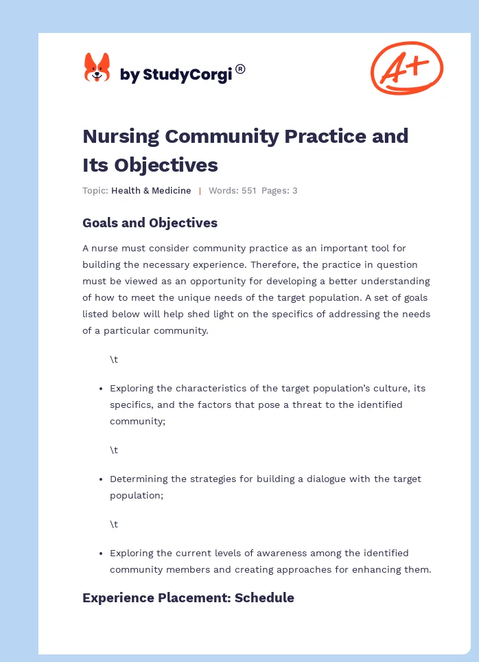 Nursing Community Practice and Its Objectives. Page 1
