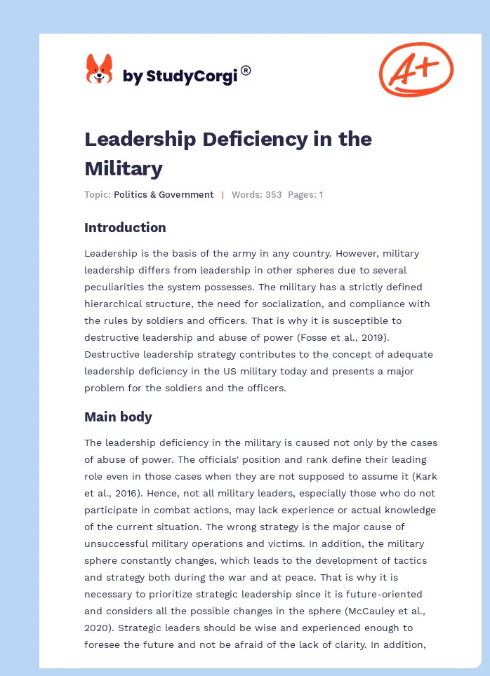 Leadership Deficiency in the Military. Page 1