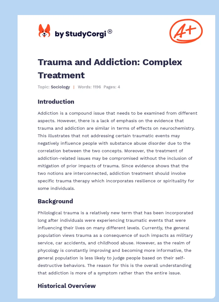 Trauma and Addiction: Complex Treatment. Page 1