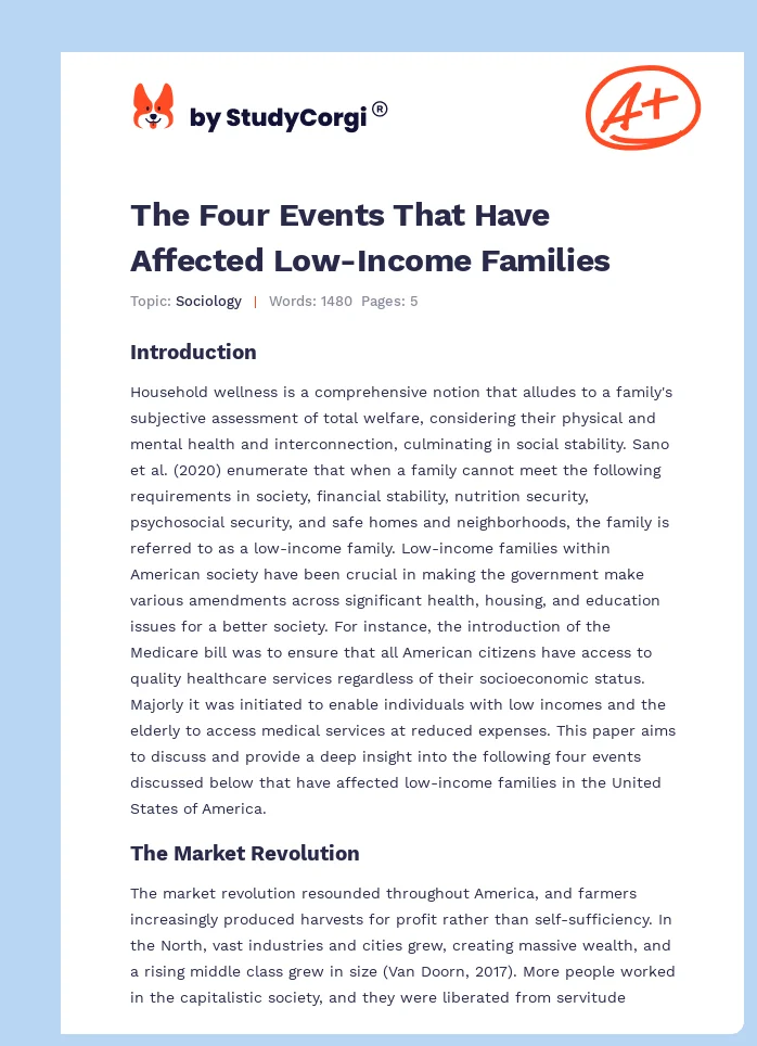 The Four Events That Have Affected Low-Income Families. Page 1