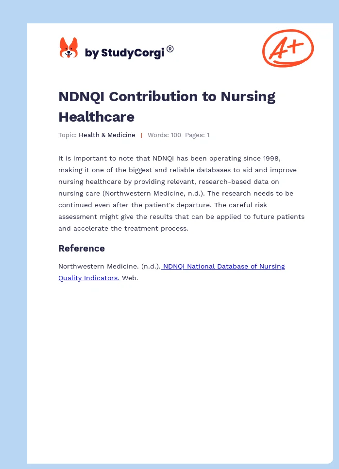 NDNQI Contribution to Nursing Healthcare. Page 1