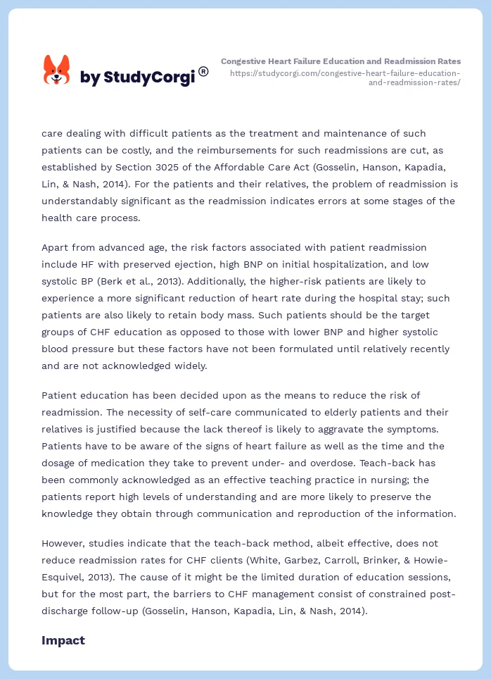 Congestive Heart Failure Education and Readmission Rates. Page 2