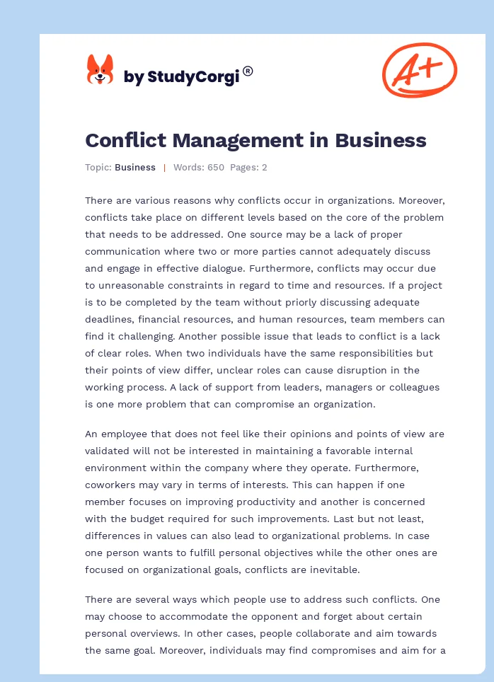 Conflict Management in Business. Page 1