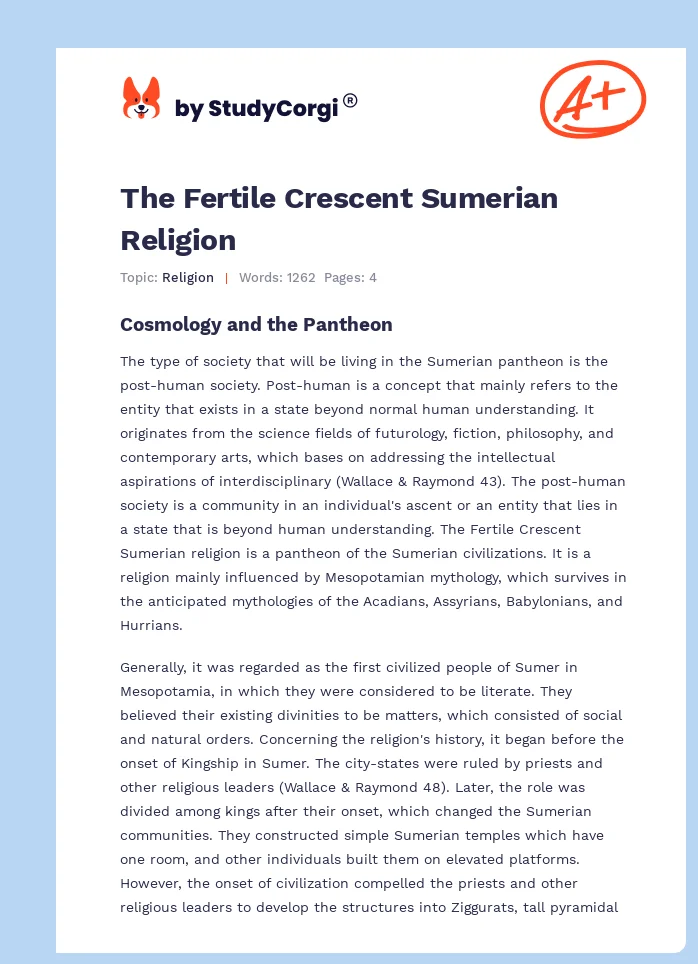 The Fertile Crescent Sumerian Religion. Page 1