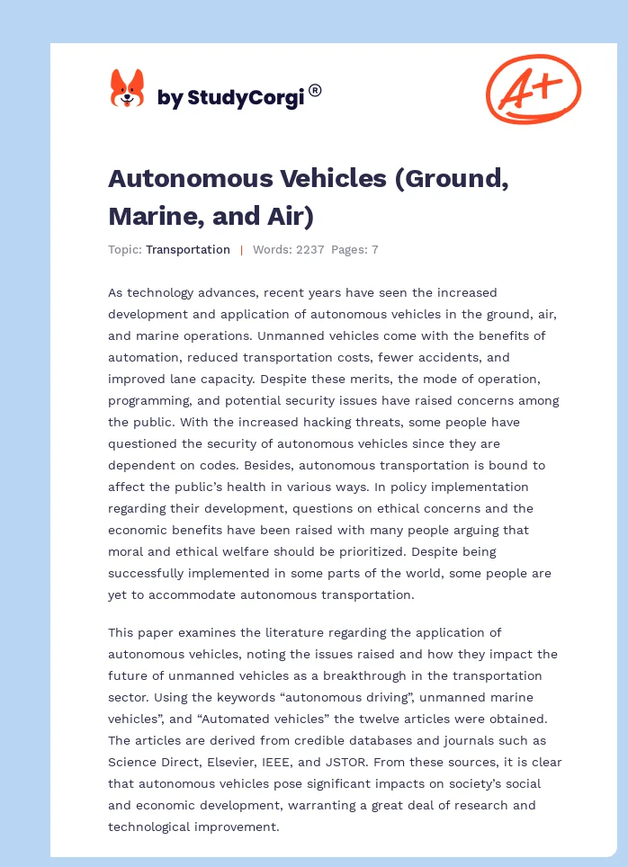 Autonomous Vehicles (Ground, Marine, and Air). Page 1