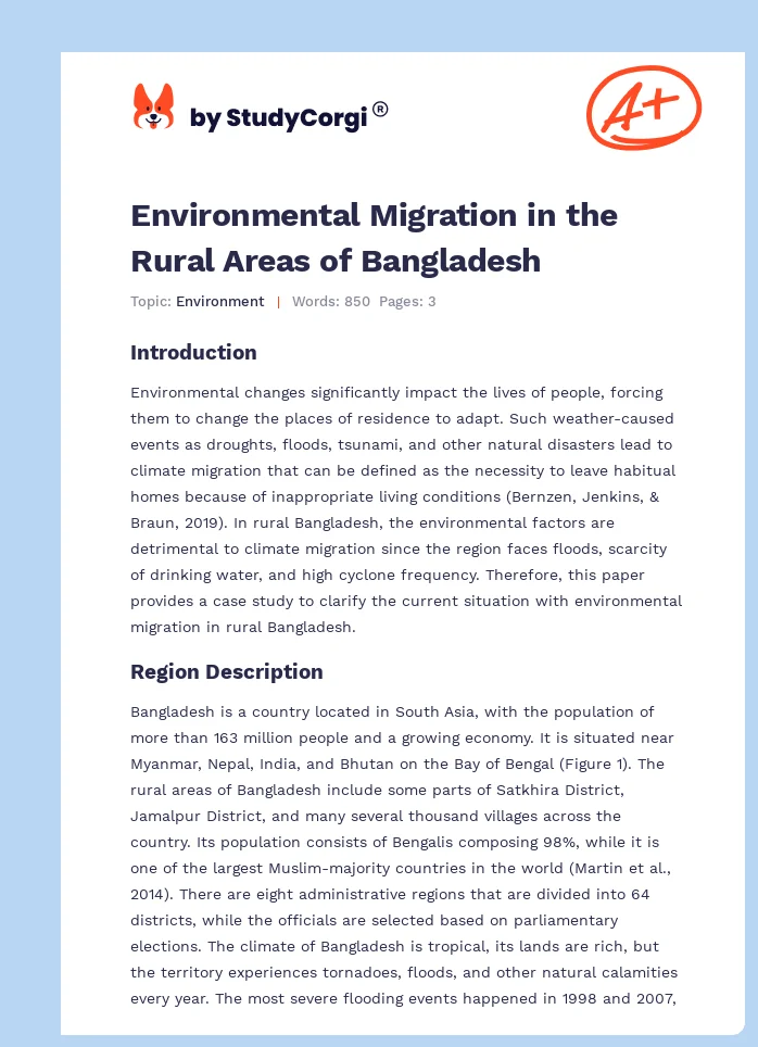 Environmental Migration in the Rural Areas of Bangladesh. Page 1
