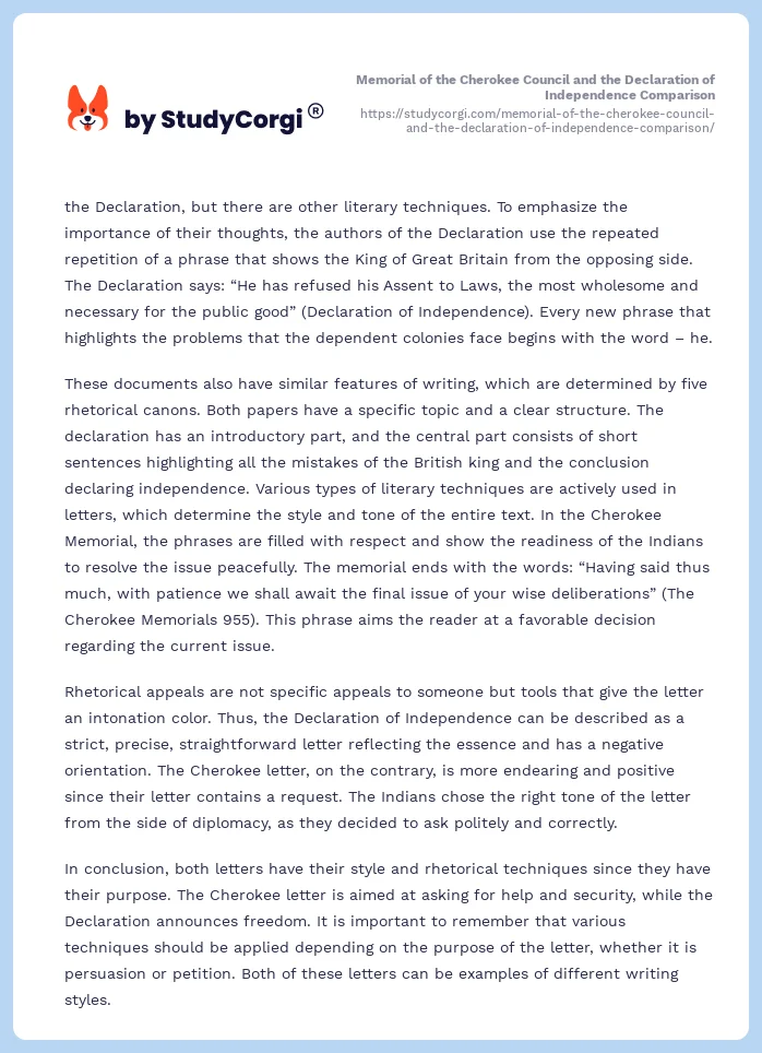 Memorial of the Cherokee Council and the Declaration of Independence Comparison. Page 2