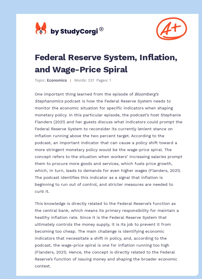 Federal Reserve System, Inflation, and Wage-Price Spiral. Page 1