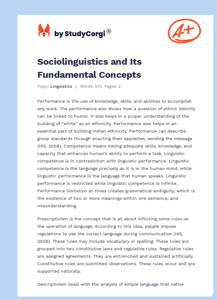 Sociolinguistics and Its Fundamental Concepts. Page 1