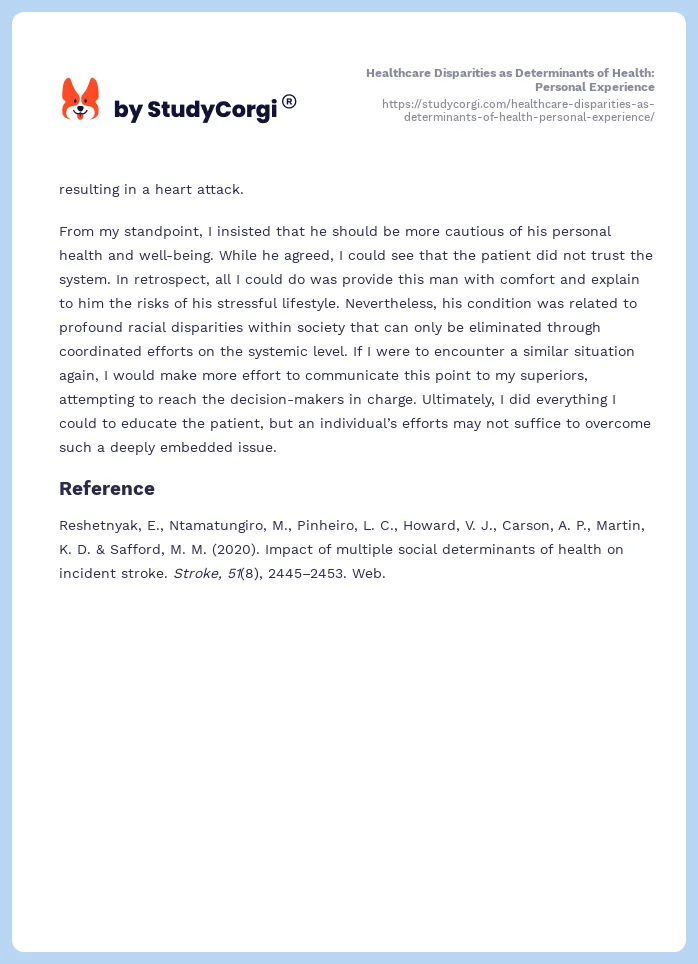 Healthcare Disparities as Determinants of Health: Personal Experience. Page 2