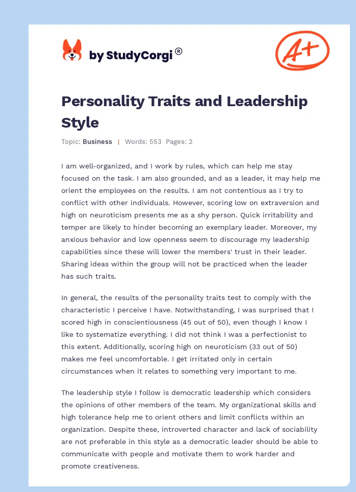 Personality Traits and Leadership Style. Page 1