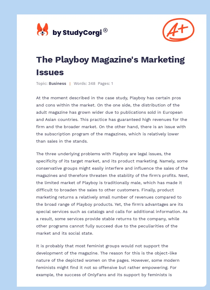 The Playboy Magazine's Marketing Issues. Page 1