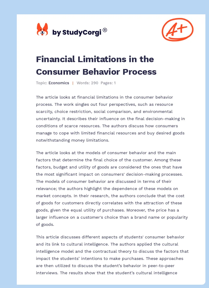 Financial Limitations in the Consumer Behavior Process. Page 1