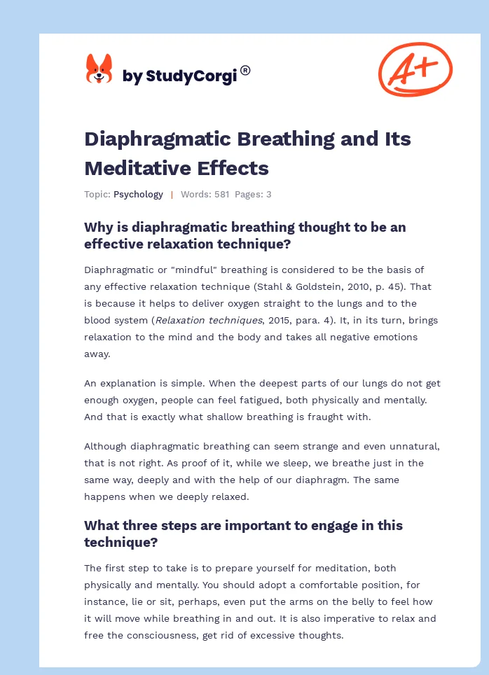 Diaphragmatic Breathing and Its Meditative Effects. Page 1