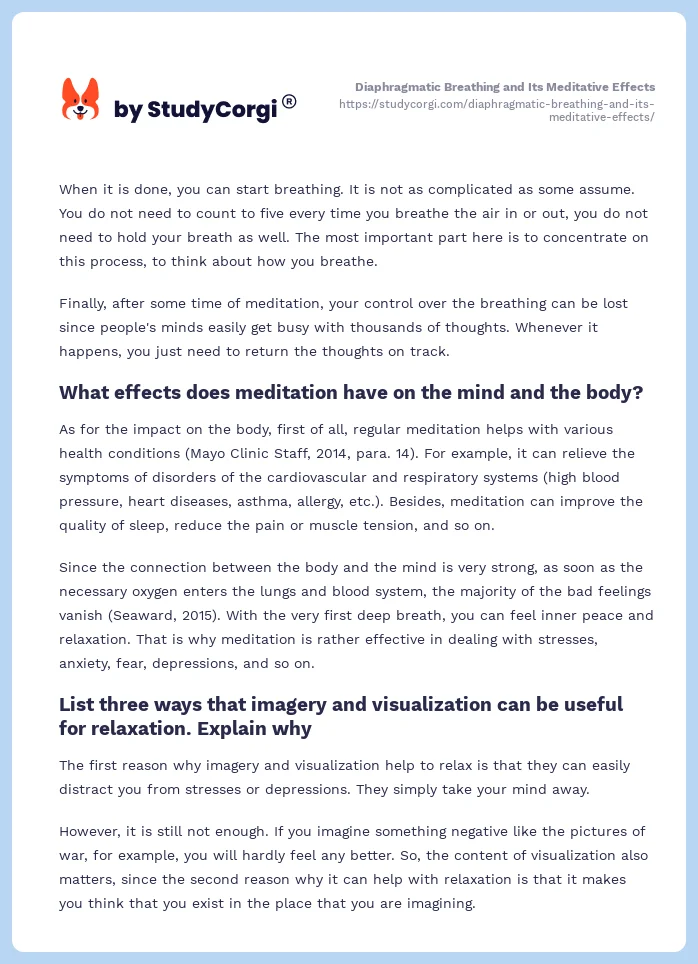 Diaphragmatic Breathing and Its Meditative Effects. Page 2