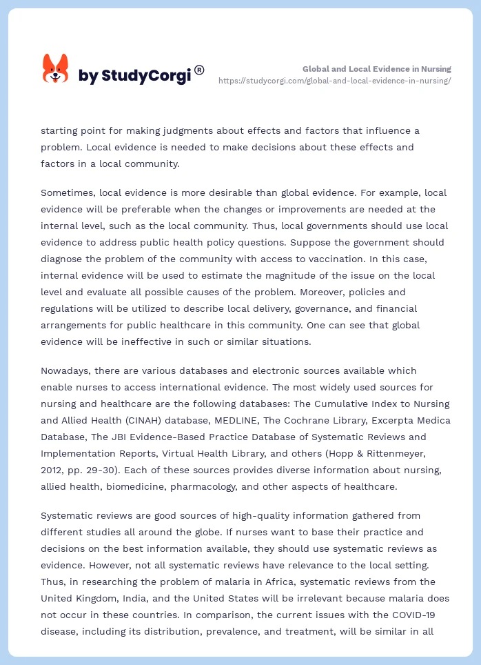 Global and Local Evidence in Nursing. Page 2