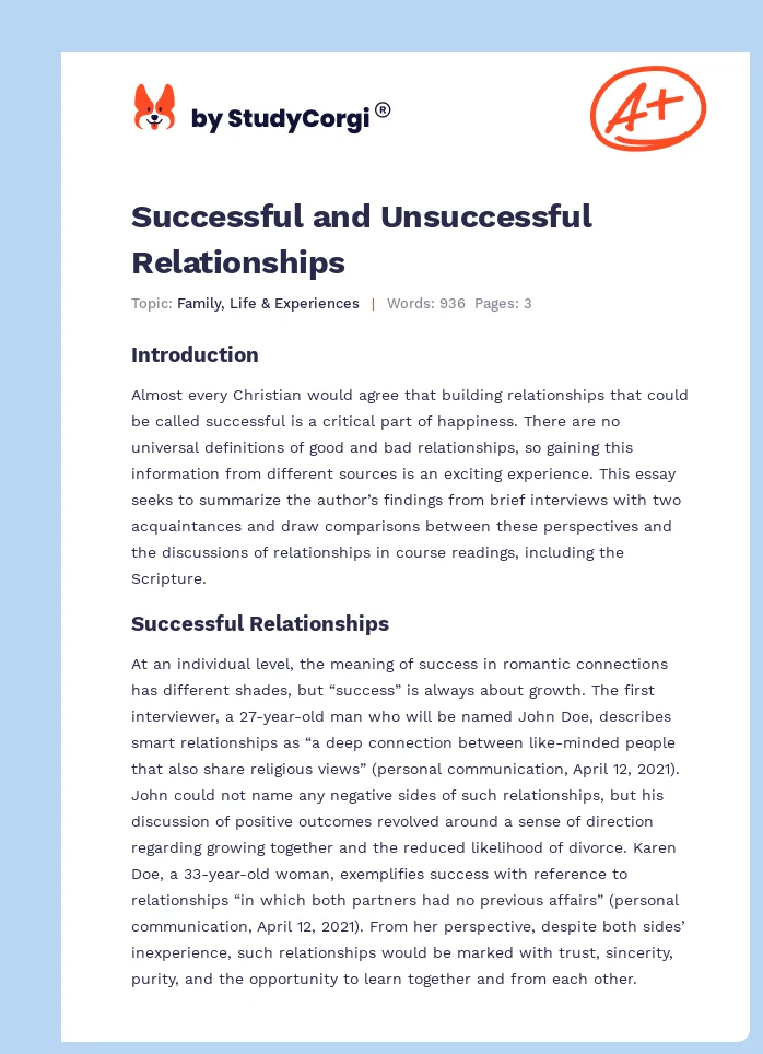 Successful and Unsuccessful Relationships. Page 1