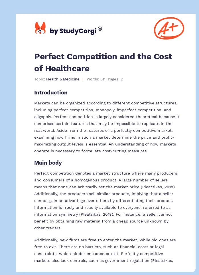 Perfect Competition and the Cost of Healthcare. Page 1