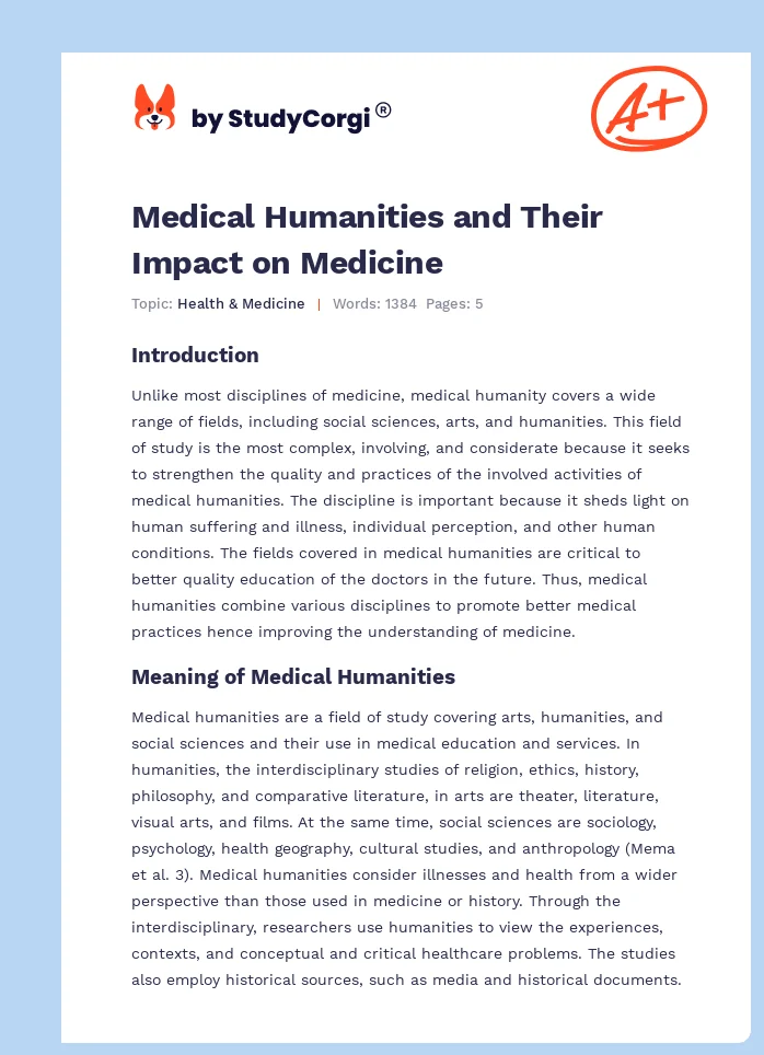 Medical Humanities and Their Impact on Medicine. Page 1