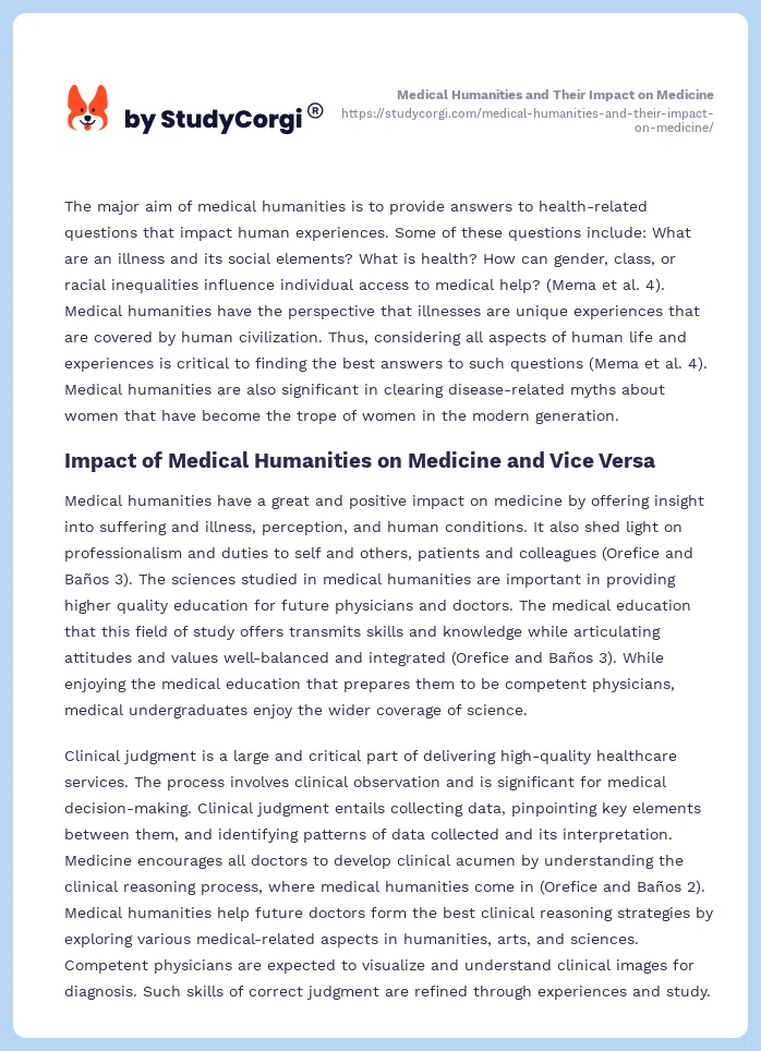 Medical Humanities and Their Impact on Medicine. Page 2