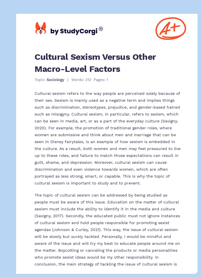 Cultural Sexism Versus Other Macro-Level Factors. Page 1