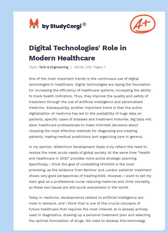 Digital Technologies' Role in Modern Healthcare. Page 1