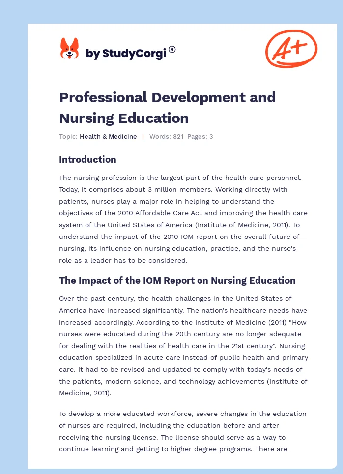 Professional Development and Nursing Education. Page 1