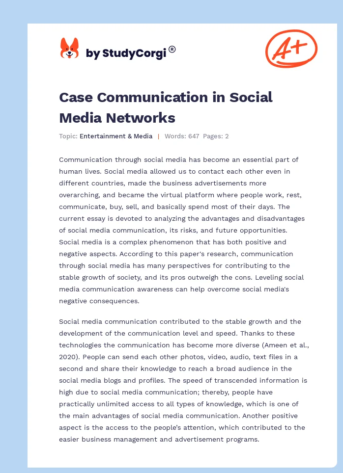 Case Communication in Social Media Networks. Page 1